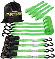 🔒 partsam ratchet straps heavy duty tie down set, 1500 break strength - (4) heavy duty 1" x 15' cargo tiedowns with handles & stainless steel s hooks for moving, securing cargo in carry bag (green): premium heavy duty ratchet straps for maximum strength and security logo