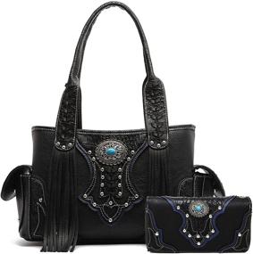 img 4 attached to 🤠 Western Cowgirl Fringe Handbag Set with Concealed Purse, Conchos, and Wallet - Country Style Shoulder Bags for Women