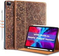 📱 gexmil ipad pro 12.9 case 4th gen 2020&amp;2018 with genuine leather cover, apple pencil holder, cowhide material, pattern-brown logo