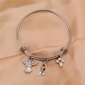 img 1 attached to ⌛ QIIER Cancer Awareness Bracelet - Angel Cross Charm Bangle Bracelet with Cancer Awareness Ribbon Of Hope (silver)