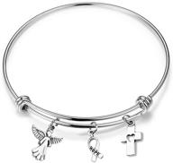 ⌛ qiier cancer awareness bracelet - angel cross charm bangle bracelet with cancer awareness ribbon of hope (silver) logo