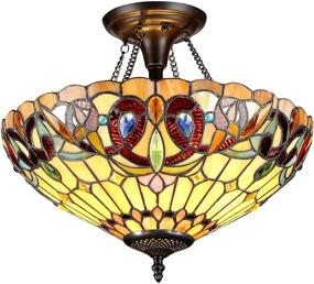 img 3 attached to 💡 Chloe CH33353VR16-UF2 Multi-Colored Tiffany Semi-Flush Light Fixture, 13.4 x 15.9 x 15.9 Inches