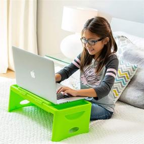 img 3 attached to 🍏 Lime Green Foldable Lap Desk with Storage Pocket: Ideal for Children's Activities, Travel, Breakfast in Bed, Gaming, and More! Perfect for Kids & Teens.