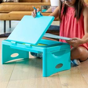 img 1 attached to 🍏 Lime Green Foldable Lap Desk with Storage Pocket: Ideal for Children's Activities, Travel, Breakfast in Bed, Gaming, and More! Perfect for Kids & Teens.