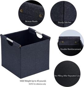 img 2 attached to 📦 MORMAX Foldable Cube Storage Bins: 12 Inch Linen Fabric, Dual Wooden Handles for Organizing - Pack of 3, Black
