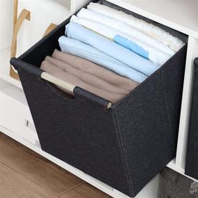 img 1 attached to 📦 MORMAX Foldable Cube Storage Bins: 12 Inch Linen Fabric, Dual Wooden Handles for Organizing - Pack of 3, Black