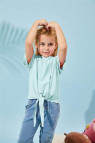 img 3 attached to Solid Color Plaid Hem Tie Strap Tops for Girls: Casual Crew Neck T-Shirts with Short Sleeves