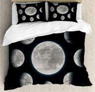 🌙 lunarable moon phases duvet cover set, cosmic circular design of earth's satellite in deep space, realistic universe theme, decorative 3 piece bedding set with 2 pillow shams, king size, black and grey logo