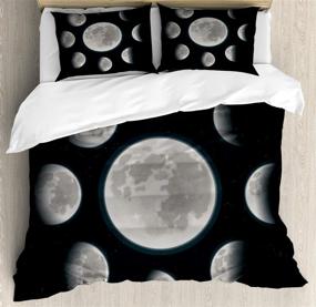 img 2 attached to 🌙 Lunarable Moon Phases Duvet Cover Set, Cosmic Circular Design of Earth's Satellite in Deep Space, Realistic Universe Theme, Decorative 3 Piece Bedding Set with 2 Pillow Shams, King Size, Black and Grey