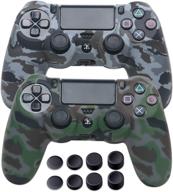 🎮 ps4 controller covers - water printed silicone skin for dualshock 4 - protective case set for ps4, ps4 slim, and ps4 pro - 2 pack camo design - includes 4 pairs of gray & green controller grips - ps4 accessories логотип