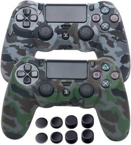 img 4 attached to 🎮 PS4 Controller Covers - Water Printed Silicone Skin for DualShock 4 - Protective Case Set for PS4, PS4 Slim, and PS4 Pro - 2 Pack Camo Design - Includes 4 Pairs of Gray & Green Controller Grips - PS4 Accessories