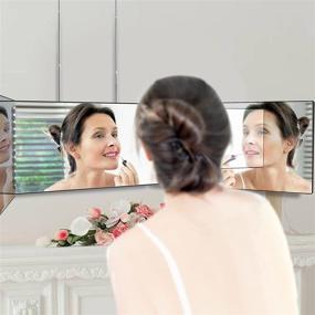 img 3 attached to 💇 Cutting-Edge 3 Way Mirror for Hair Tools: 360° Make up Mirror, Adjustable Height for Men, Ideal DIY Haircut Tools at Home or Travel