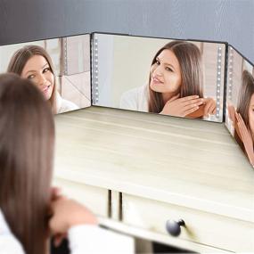 img 2 attached to 💇 Cutting-Edge 3 Way Mirror for Hair Tools: 360° Make up Mirror, Adjustable Height for Men, Ideal DIY Haircut Tools at Home or Travel