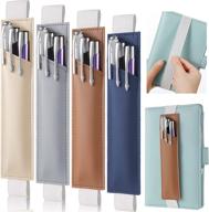 📚 adjustable elastic band pen holder set - colorful pu leather pen sleeve pouch, elastic notebook pen holder for hardcover journals and notebooks, 8-1.5 inch, detachable - khaki, gray, brown, navy логотип