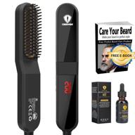 💇 professional beard straightener comb with beard oil - for men and women, hair straightening brush and beard brush logo