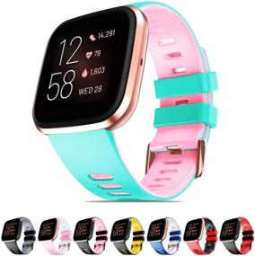 img 4 attached to 👉 Silicone Bands for Fitbit Versa/Versa 2/Versa Lite/Versa Special Watch - Soft Replacement Sport Wristbands for Men and Women in Teal-Pink (Small) by NotoCity