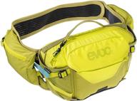 🎒 evoc hip pack pro 3 hydration waist pack - sulphur/moss green, ideal for biking, hiking, climbing, running, exercising, with 1.5l bladder and room for 2 water bottles logo