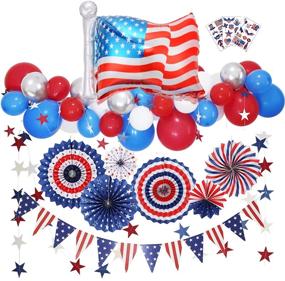 img 4 attached to 🎆 Amazing 4th of July Decorations - Patriotic Red White Blue Party Supplies, Balloon Flags Pennant Garland Tattoo Stickers, Perfect for Labor Veterans Memorial Day American Outdoor Decor