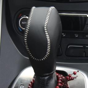 img 2 attached to 🚗 Black Genuine Leather Gear Shift Knob Cover for Ford Focus / Ford Fiesta / Ford Fusion S, SE - Fits 2012-2016 Models
