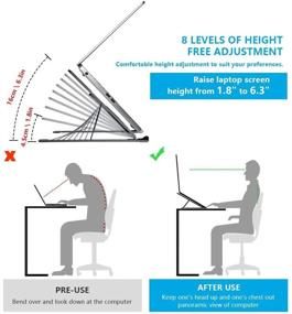 img 3 attached to 📱 Алюминиевая вентилируемая подставка для ноутбука, OKPOW Подставка для ноутбука на стол, Портативная складная подставка для компьютера, Регулируемая на 8 уровней, Совместима с iPad и всеми ноутбуками от 10 до 15,6 дюймов
