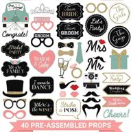 📸 40-piece wedding photo booth props kit - gold, pink, teal, and silver selfie signs - wedding party supplies and decorations - cute wedding designs with genuine glitter - no diy required logo