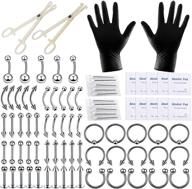 📿 a-minusone 84pcs body piercing kit for nipple lip ear cartilage tragus nose industrial bar helix daith piercing tools jewelry with surgical steel piercing needles clamps nose ring hoop logo