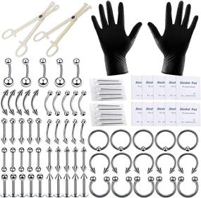 img 4 attached to 📿 A-minusone 84pcs Body Piercing Kit for Nipple Lip Ear Cartilage Tragus Nose Industrial Bar Helix Daith Piercing Tools Jewelry with Surgical Steel Piercing Needles Clamps Nose Ring Hoop