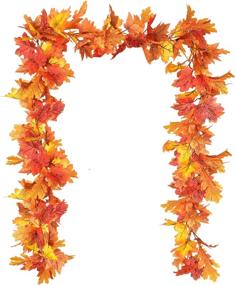 img 4 attached to 🍁 2-Pack Fall Maple Leaf Garland for Fireplace - Artificial Vine with Colorful Leaves for Thanksgiving, Festivals, Dinner Parties