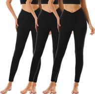 👖 top-quality 3 pack women's leggings: high-waisted tummy control yoga pants for workout, running - no see-through, in regular & plus sizes логотип