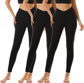 img 4 attached to 👖 Top-Quality 3 Pack Women's Leggings: High-Waisted Tummy Control Yoga Pants for Workout, Running - No See-Through, in Regular & Plus Sizes