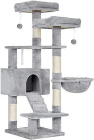 img 4 attached to 🐱 FEANDREA Cat Tree: 55.9" Multi-Level Cat Condo with Scratching Posts, Plush Perches, Basket, and More!