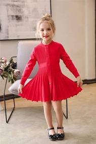 img 1 attached to 👗 SMILING PINKER Little Girls Pleated Dress Uniform | Long Sleeve Button Front Knit Sweater Dress for School