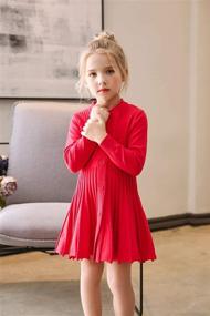 img 2 attached to 👗 SMILING PINKER Little Girls Pleated Dress Uniform | Long Sleeve Button Front Knit Sweater Dress for School