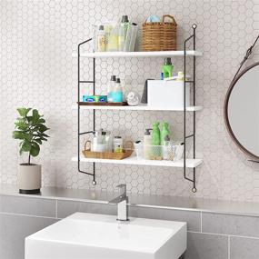 img 2 attached to Industrial Floating Wall Shelf, 3 Tier White Bathroom Shelves, Wall Mounted Hanging Storage Rack Holder for Bedroom