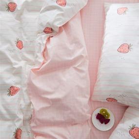 img 1 attached to 🍓 Fresh and Soft Pink Strawberry Duvet Cover Set - Queen Size with 2 Pillowcases, Kawaii Print Bedding for Kids Girls - 100% Cotton Comforter Cover with Zipper and Corner Ties