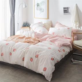 img 2 attached to 🍓 Fresh and Soft Pink Strawberry Duvet Cover Set - Queen Size with 2 Pillowcases, Kawaii Print Bedding for Kids Girls - 100% Cotton Comforter Cover with Zipper and Corner Ties