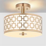 🔆 zorykn 3-light modern semi flush mount ceiling light with glass diffuser, 12” drum shade design, gold finish - close to ceiling fixture for hallway, bedroom, kitchen, living room логотип