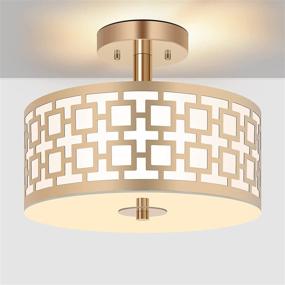 img 4 attached to 🔆 Zorykn 3-Light Modern Semi Flush Mount Ceiling Light with Glass Diffuser, 12” Drum Shade Design, Gold Finish - Close to Ceiling Fixture for Hallway, Bedroom, Kitchen, Living Room