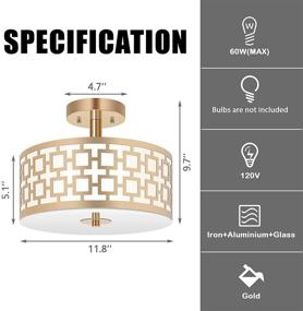 img 3 attached to 🔆 Zorykn 3-Light Modern Semi Flush Mount Ceiling Light with Glass Diffuser, 12” Drum Shade Design, Gold Finish - Close to Ceiling Fixture for Hallway, Bedroom, Kitchen, Living Room