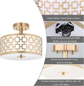 img 1 attached to 🔆 Zorykn 3-Light Modern Semi Flush Mount Ceiling Light with Glass Diffuser, 12” Drum Shade Design, Gold Finish - Close to Ceiling Fixture for Hallway, Bedroom, Kitchen, Living Room