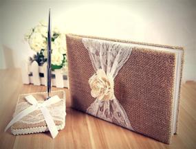 img 3 attached to Burlap and Lace Rustic Wedding Guest Book with Pen Holder - Elegant White Rose Design - 120 Lined Pages - Perfect Keepsake Gift in Stylish Gift Box