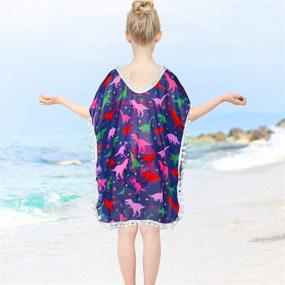 img 2 attached to 🦄 Adorable Kid Girls Chiffon Unicorn Mermaid Cover-up: Must-Have Beach Swimsuit Coverup with Pompom Tassel!