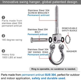 img 3 attached to 🏋️ SELEWARE Heavy Duty Swing Hangers - Set of 2, 180° Swing, 1800LB Capacity, Permanent Antirust 304 Stainless Steel Screw Brackets for Playground, Yoga Hammocks, Rope Tires, Web Chairs, Sandbag Punching Bags, and Porch Swing Sets
