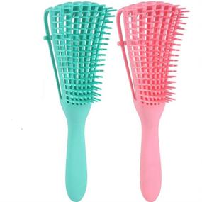 img 4 attached to 🌼 Dual Pack Detangling Brush for Natural Hair - Afro America 3a to 4c Kinky Wavy, Curly, Coily Hair - Easy Detangling Wet or Dry - 2 Color Options