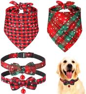 🐶 adorable 4-piece christmas dog collars and bandanas set - xmas classic plaid & snowflake design, pet costume accessory for cats and dogs logo