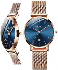 img 4 attached to 🌹 OLEVS Women's Rose Gold Mesh Stainless Steel Watch with Date | Waterproof Thin Wristwatch, Analog Calendar, Easy Read | Available in Gold, Black, White