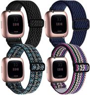📦 4-pack adjustable elastic bands for fitbit versa 2/versa/versa lite, soft loop breathable stretchy nylon fabric straps, replacement wristbands for versa smartwatch, suitable for women and men logo