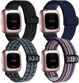 img 4 attached to 📦 4-Pack Adjustable Elastic Bands for Fitbit Versa 2/Versa/Versa Lite, Soft Loop Breathable Stretchy Nylon Fabric Straps, Replacement Wristbands for Versa Smartwatch, Suitable for Women and Men