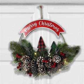 img 3 attached to HOMirable 15 Inch LED Lighted Christmas Wreath with Pine Cones - Festive Front Door Party Decor, Merry Christmas Wreath with Wooden Christmas Tree - Ideal Front Door Home Decoration, Xmas Holiday Garden Wall Ornaments - Perfect Gifts