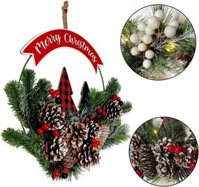 img 1 attached to HOMirable 15 Inch LED Lighted Christmas Wreath with Pine Cones - Festive Front Door Party Decor, Merry Christmas Wreath with Wooden Christmas Tree - Ideal Front Door Home Decoration, Xmas Holiday Garden Wall Ornaments - Perfect Gifts